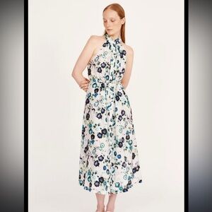 Raquel Allegra Floral White & Blue Midi Dress